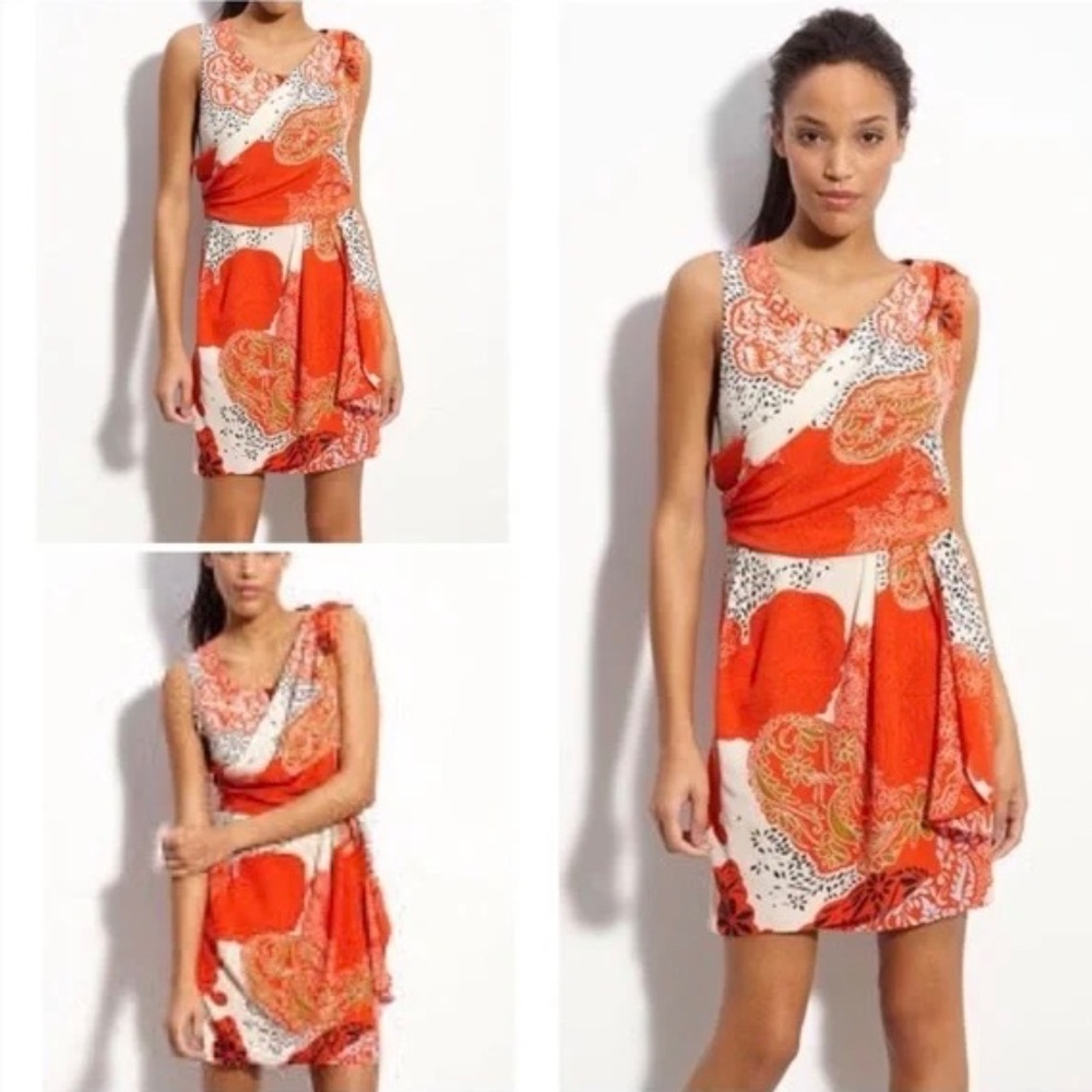 Julie Dillon Orange Asymmetrical Sundress Scoop Neck Sleeveless 100% Silk size 2